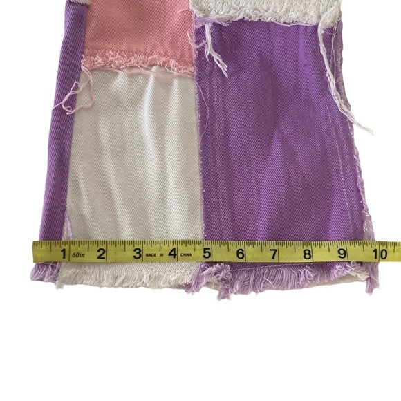 SHEIN Patchwork JeansButton-Front Size Small Purple Pink White Patchwork - Picture 9 of 12